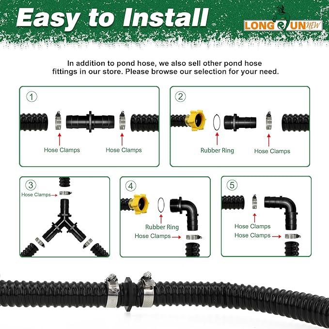 1" Dia. Corrugated Pond Tubing 1-Inch ID, 3.9 FT Length, Black PVC Kinkproof Strong Flex Tubing-VerdiqueGarden