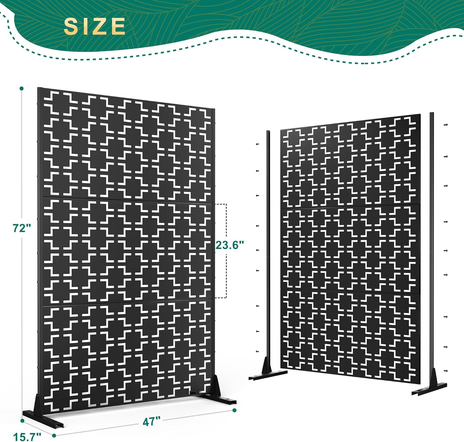 72" H×47" W Metal Privacy Screen Outdoor Privacy Screen Freestanding, Outdoor Privacy Screens and Panels for Patio Lawn Deck, Outdoor Privacy Panels Decorative Privacy Fence(Consists of 3 Panels)-VerdiqueGarden