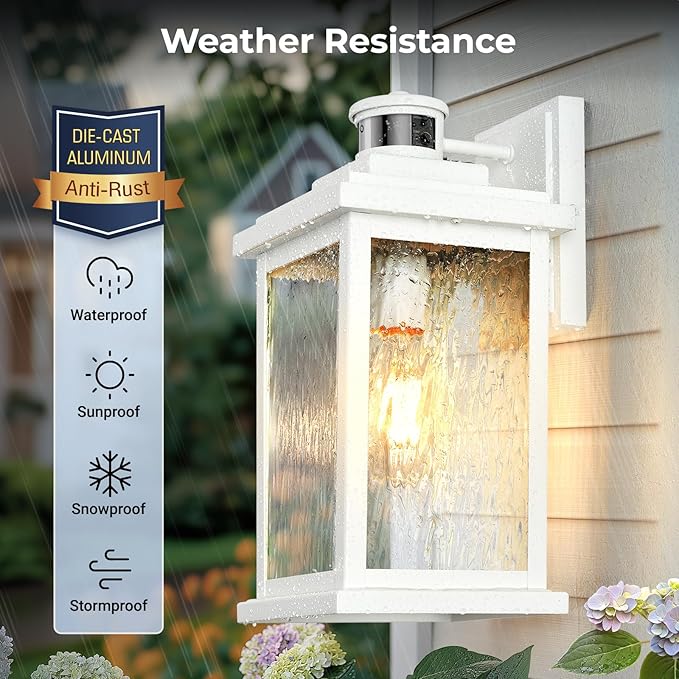 VIANIS Large Adjustable Sensitivity Motion Sensor Exterior Porch Lights, White Dusk to Dawn Outdoor Lighting, Anti-Rust Waterproof Front Porch Light for Garage, Front Door-VerdiqueGarden