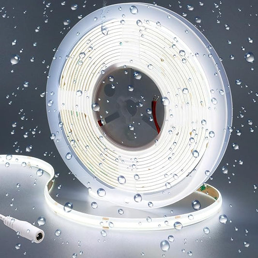 24V COB LED Strip Light Cool White 6000K 5M/16.4ft 2400LEDs Waterproof IP65 Uniform Glow CRI 93+ Flexible LED Tape Lights for DIY Cabinet Bedroom Kitchen Home Decor(No Power Supply)-VerdiqueGarden