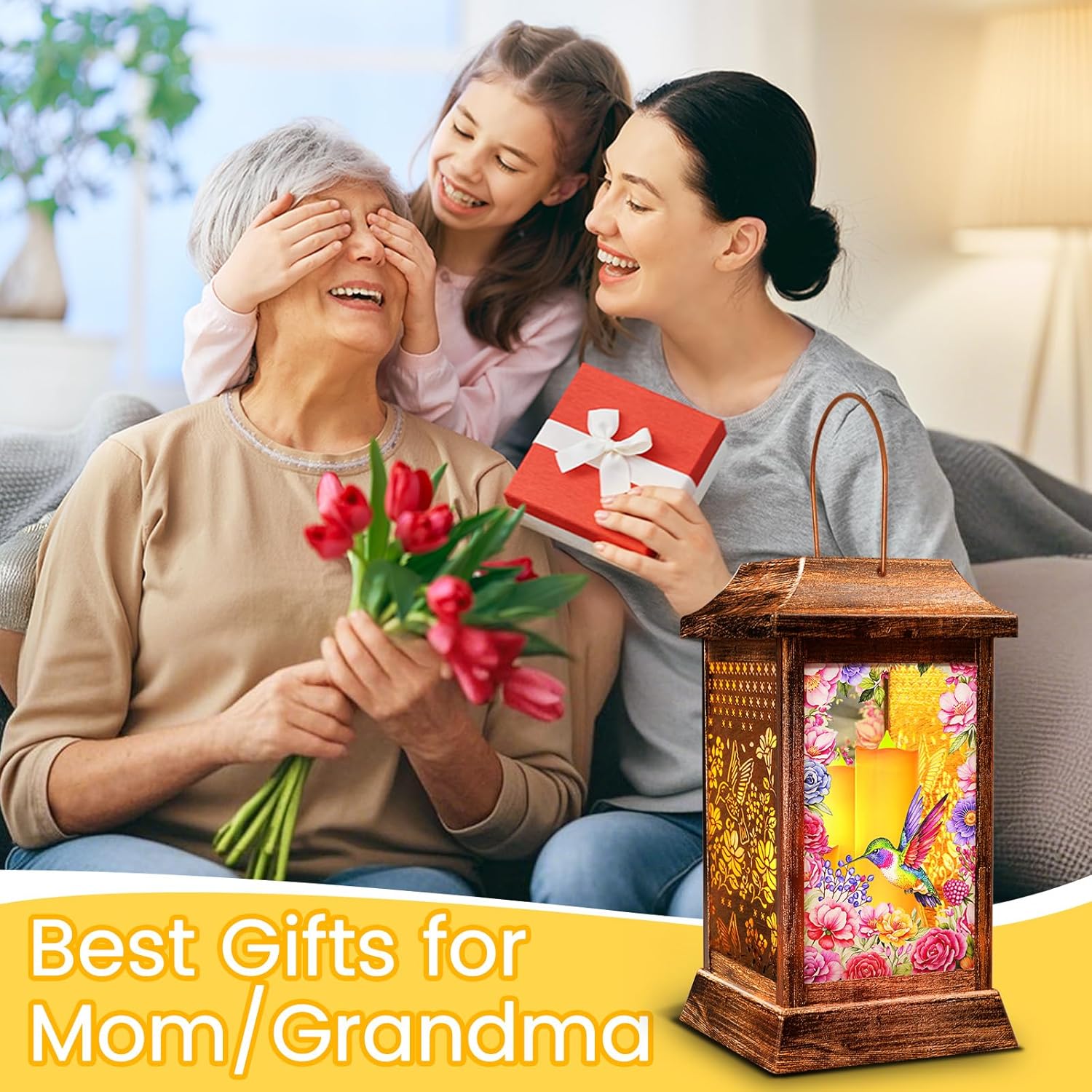 Hummingbird Solar Lanterns Outdoor Hanging Lanterns, Metal Glass Garden Decor Solar Lights, Gifts for Women Mom Birthday Grandma Mothers Day, Waterproof Decorative Lantern for Outside Patio Yard-VerdiqueGarden