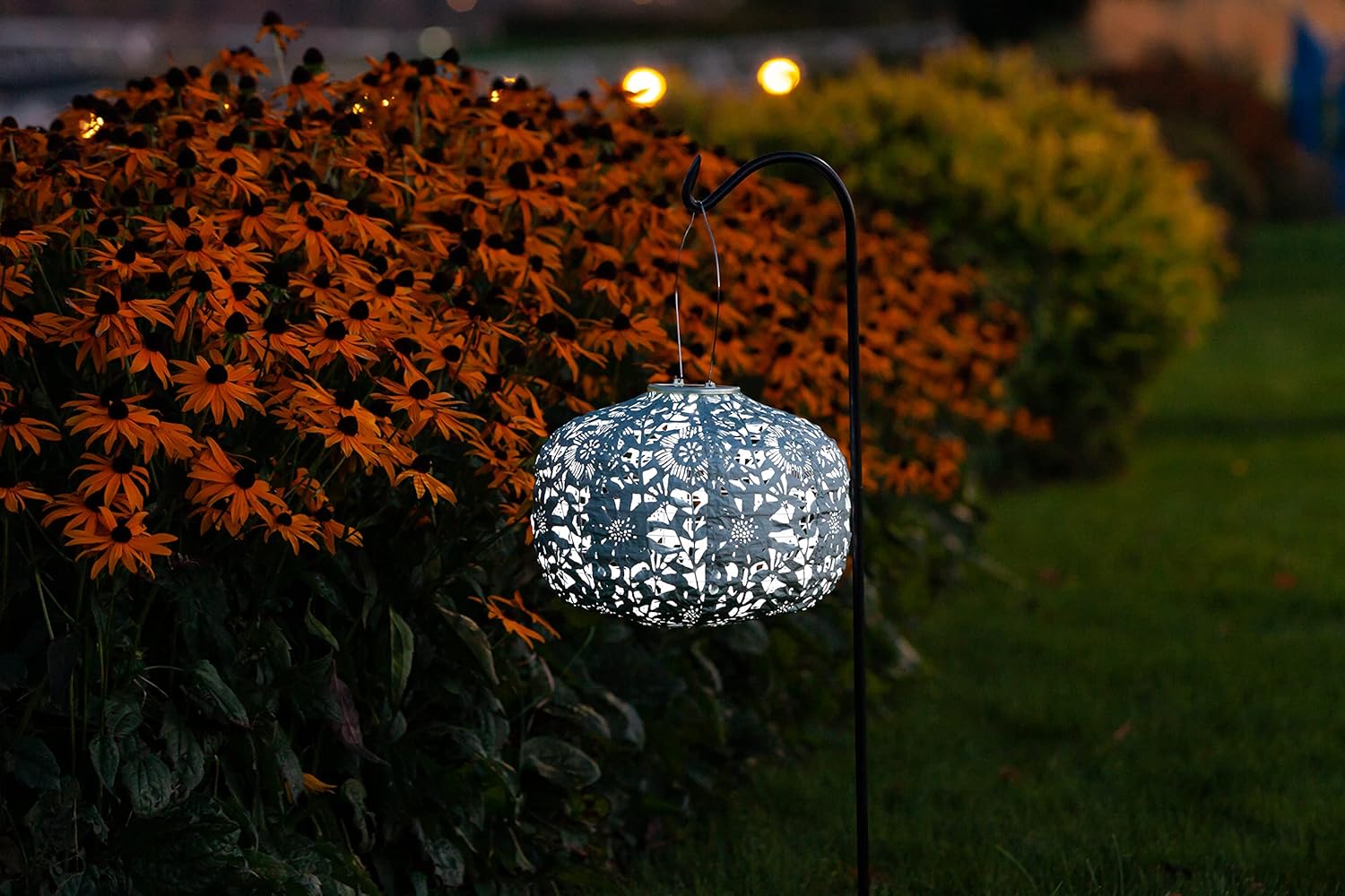 Allsop Soji Stella - Floral Punch - Square Sunflower - 11" Outdoor Solar Lantern - Sage-VerdiqueGarden
