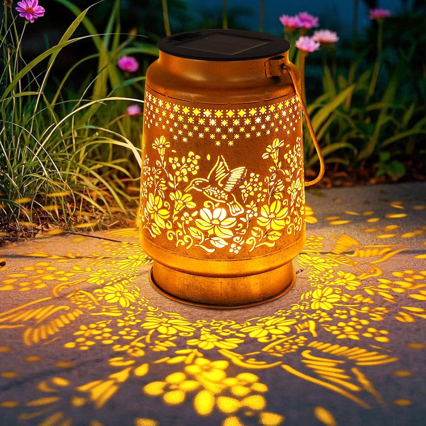 2 Pack Solar Lanterns Outdoor Hummingbird Garden Decor, Birthday Gifts for Mom Women Grandma Waterproof Metal Hanging Solar Lights with Shepherd Hook LED Decorative Outside for Yard Porch Lawn Patio-VerdiqueGarden