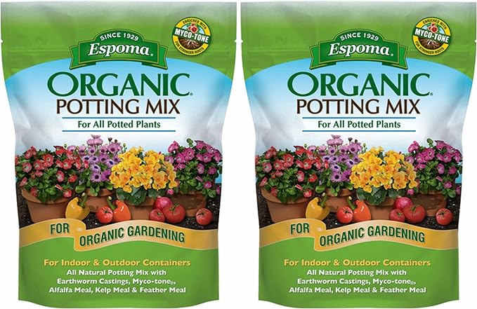 Espoma Organic Potting Soil Mix - All Natural Potting Mix For All Indoor & Outdoor Containers Including Herbs & Vegetables. For Organic Gardening, 8qt. bag. Pack of 2-VerdiqueGarden