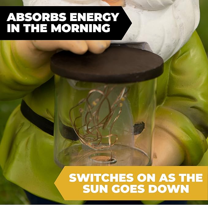 VP Home Jar Garden Gnomes Lawn Gnome with Solar Light Great Addition for Your Garden Solar Powered Knome Gifts for Outside Patio Lawn (Yellow Hat)-VerdiqueGarden