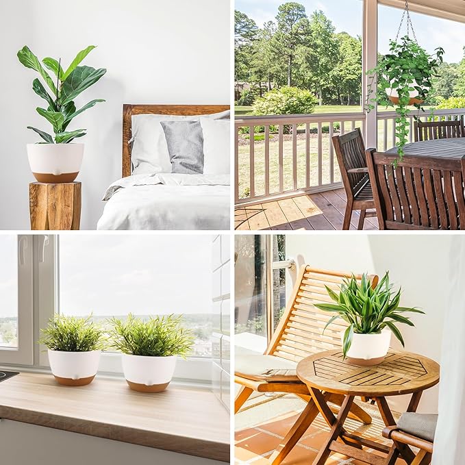 10 Inch Hanging Planter, 2 Pack Hanging Plastic Plant Self Watering Pot with Drainage Holes and Saucers, Hanging Baskets Flower Pots for Indoor Outdoor Garden Plants and Flowers-White-VerdiqueGarden