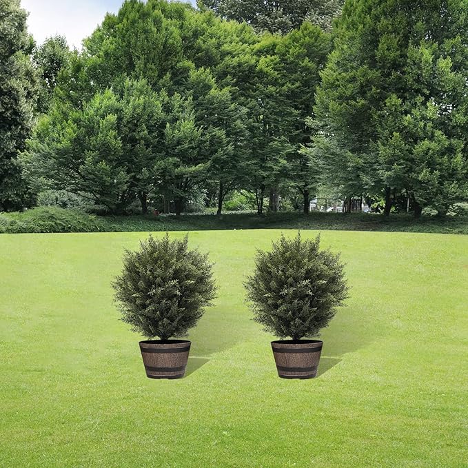 21” Artificial Cedar Outdoor Artificial Shrub Sunlight Resistant Leafy Potted Plant for Indoor Porch of Home and Office Artificial Outdoor Tree 2 Pieces a Set Topiary Trees-VerdiqueGarden