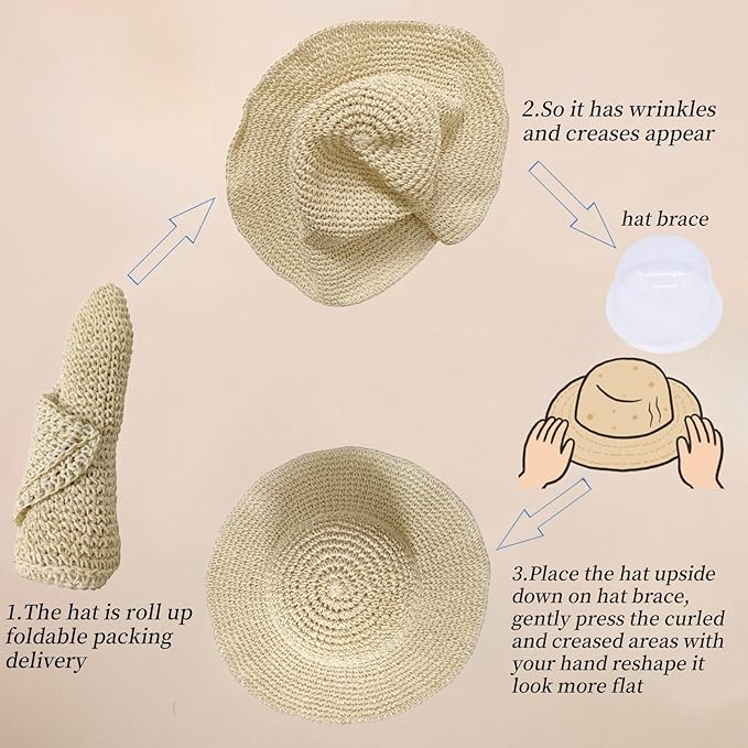 Floppy Big Beach Straw Hats for Women Foldable Summer Wide Brim Packable Sun Hat Womens Travel Straw Fedora Hat-VerdiqueGarden