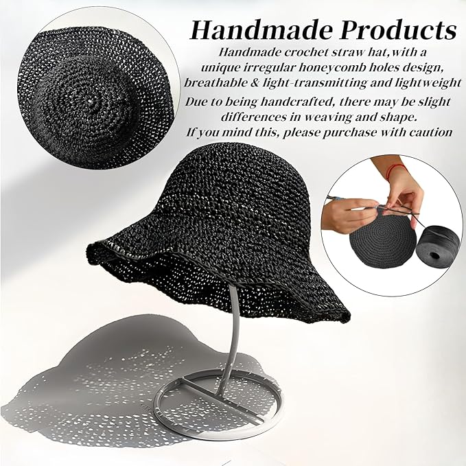 Floppy Big Beach Straw Hats for Women Foldable Summer Wide Brim Packable Sun Hat Womens Travel Straw Fedora Hat-VerdiqueGarden