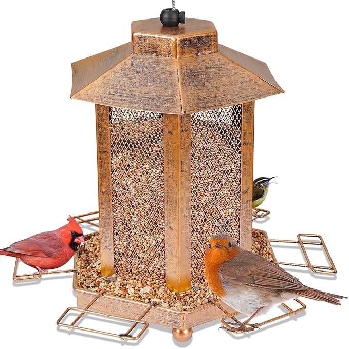 Lantern-Shaped Metal Bird Feeder for Outdoor Hanging, 3.5LB Large Capacity, Garden Decoration - Attracts Wild Birds, Durable Outdoor Bird Feeding Station for Garden Yard Outside Backyard-VerdiqueGarden