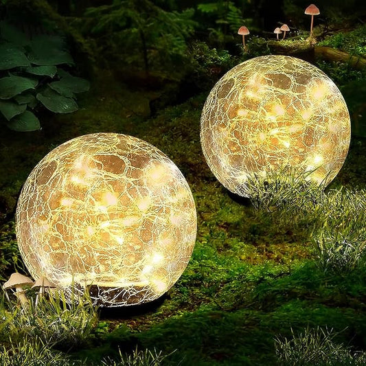 Garden Solar Ball Lights Outdoor Waterproof, 50 LED Cracked Glass Globe Solar Power Ground Lights for Path Yard Patio Lawn, Christmas Decoration Landscape Warm White(2 Pack 4.7'')-VerdiqueGarden