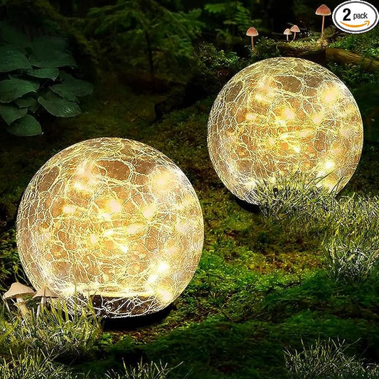 Garden Solar Ball Lights Outdoor Waterproof, 30 LED Cracked Glass Globe Solar Power Ground Lights for Path Yard Patio Lawn, Christmas Decoration Landscape Warm White(2 Pack 3.9'')-VerdiqueGarden