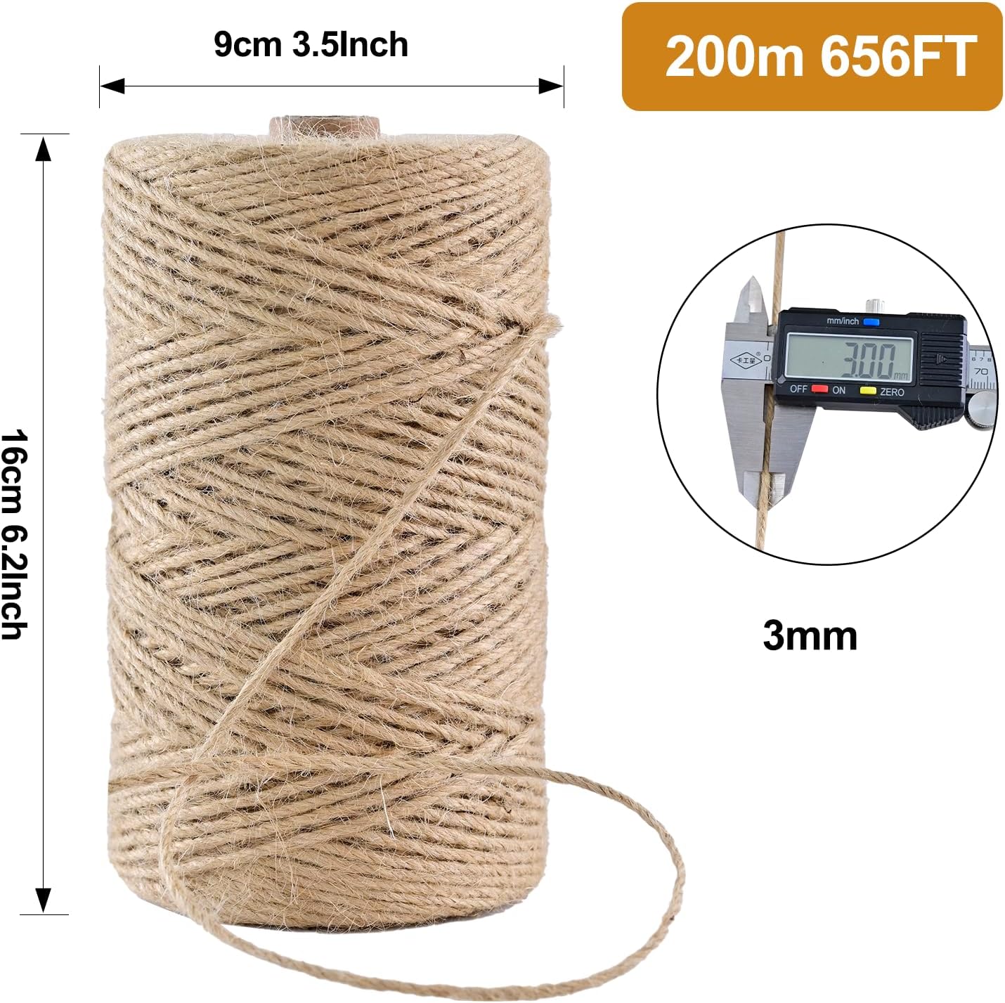 Natural Jute Twine 656 Feet Long String for Crafts Gift Wrapping Christmas Handmade Arts Decoration Packing String Home Decor （3mm * 656feet）-VerdiqueGarden