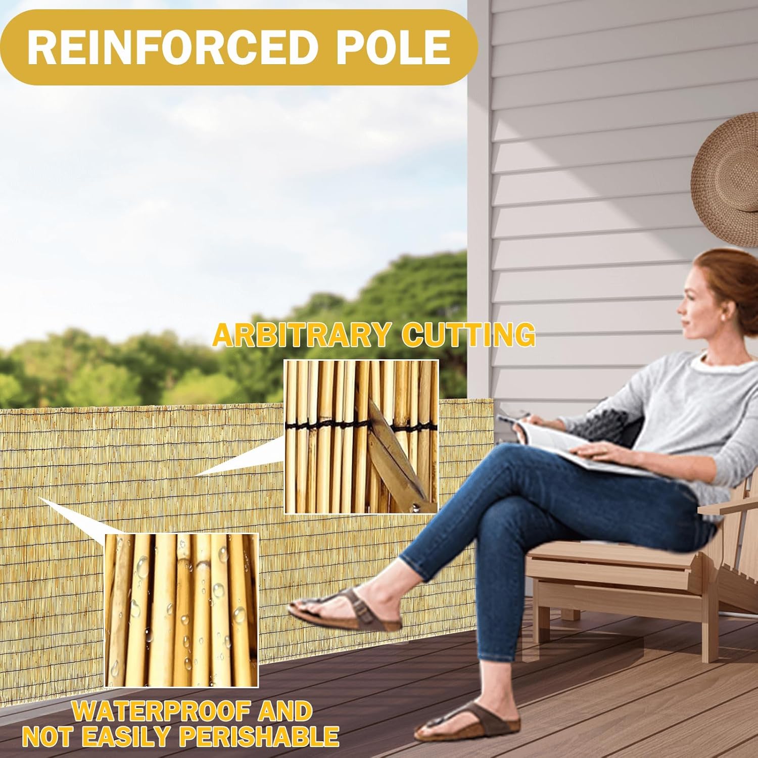 Bamboo Reed Fencing, Natural Reed Fence Rolls 4 Feet High, Decorative Bamboo Privacy Curtains for Patio Garden Balcony Backyard Outdoor, 4 x 16 FT-VerdiqueGarden