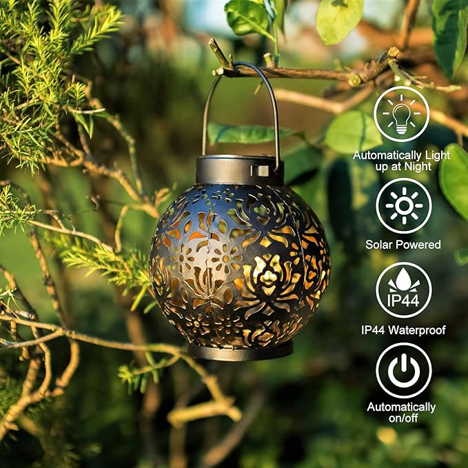 2 Pack Outdoor Solar Hanging Lantern Lights Decorative Christmas Light for Garden Patio Courtyard Lawn and Tabletop. Unique Gifts for Women Gardening.-VerdiqueGarden