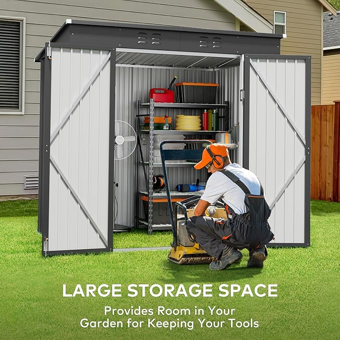 Gizoon 6' x 4' Outdoor Storage Shed with Double Lockable Doors, Anti-Corrosion Metal Garden Shed, Waterproof Shed Outdoor Storage Clearance for Backyard Patio Lawn-Dark Gray-VerdiqueGarden