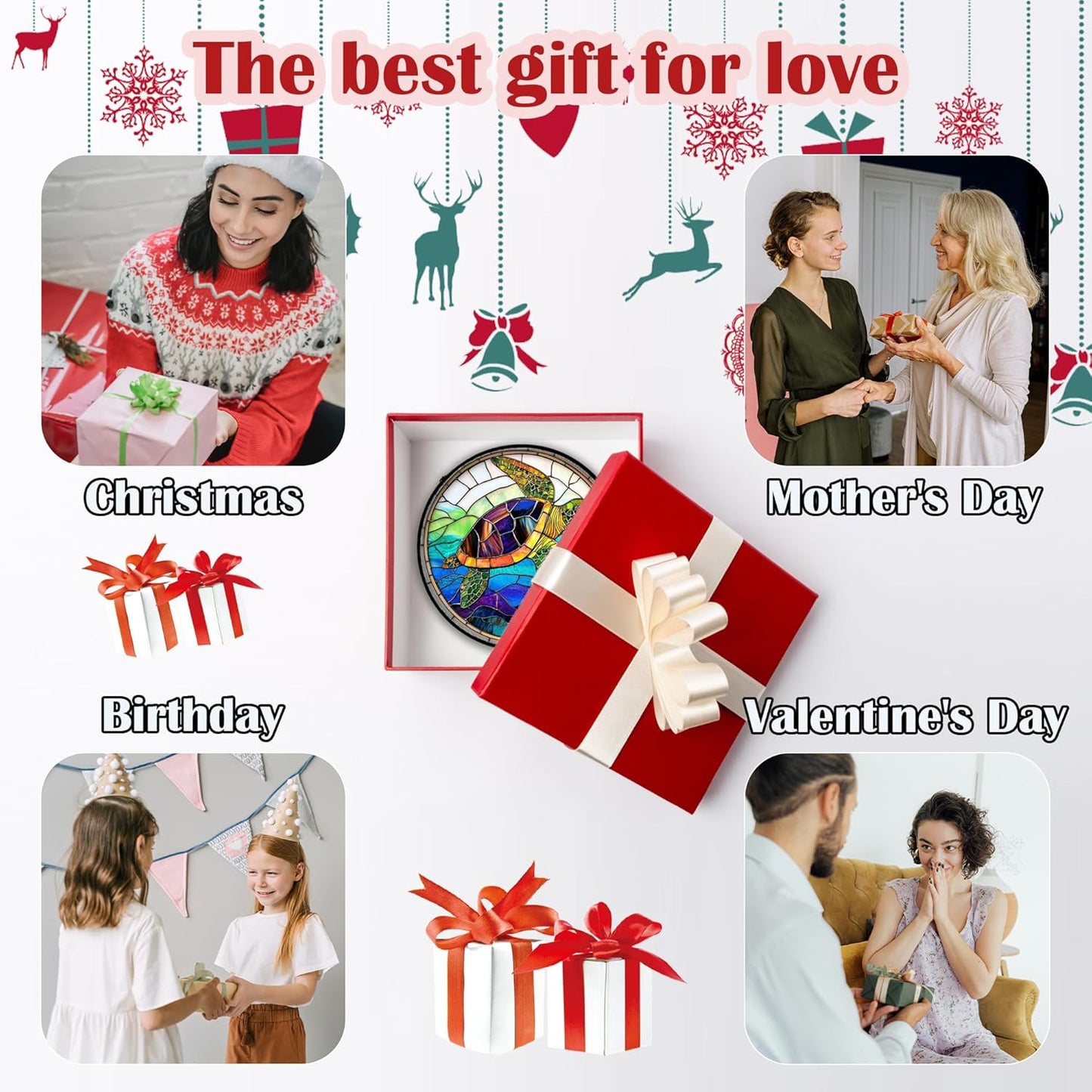 Stained Glass Window Hanging, Colored Turtle Ocean Suncatcher Diamond Glass Panel Hangings Marine Life Sun Catchers Decor for Birthday for Women, Men, Wife, Aunt, Mom 9.8 in-VerdiqueGarden