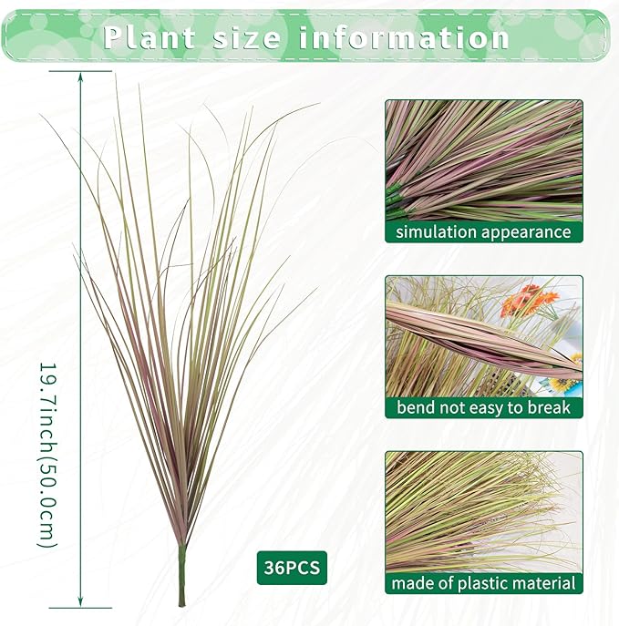 36Pcs Artificial Grass Plants, Faux Shrubs Wheat Grass, Artificial Tall Grass Fake Plants for Outdoor Decor,Artificial Greenery Stems Weed for Room Indoor Home Decor（Light Purple）-VerdiqueGarden
