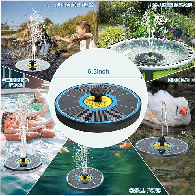 Solar Fountain for Bird Bath, 3.5W Upgraded Solar Bird Bath Fountain with 4 Fixed Pipes 7 Nozzles No Battery, Solar Fountain Pump for Bird Bath Small Ponds Pool Outdoor(Blue)-VerdiqueGarden