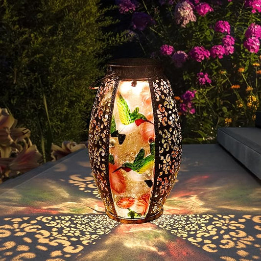 Solar Lanterns Outdoor Light - Solar Powered LED Hummingbird Glass Lights Decorative Waterproof Tabletop Lamp with Hollowed-Out Design for Indoor Yard Table Patio Garden Pathway Holiday-VerdiqueGarden