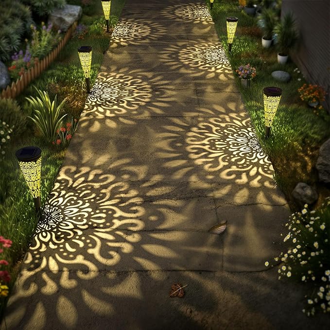 6 Pack Solar Lights Outdoor Garden Decorative Solar Pathway Lights Waterproof Plastic Outside Solar Path Landscape Lights Gardening Gifts for Women Mom Father Backyard Walkway Yard Decor-VerdiqueGarden
