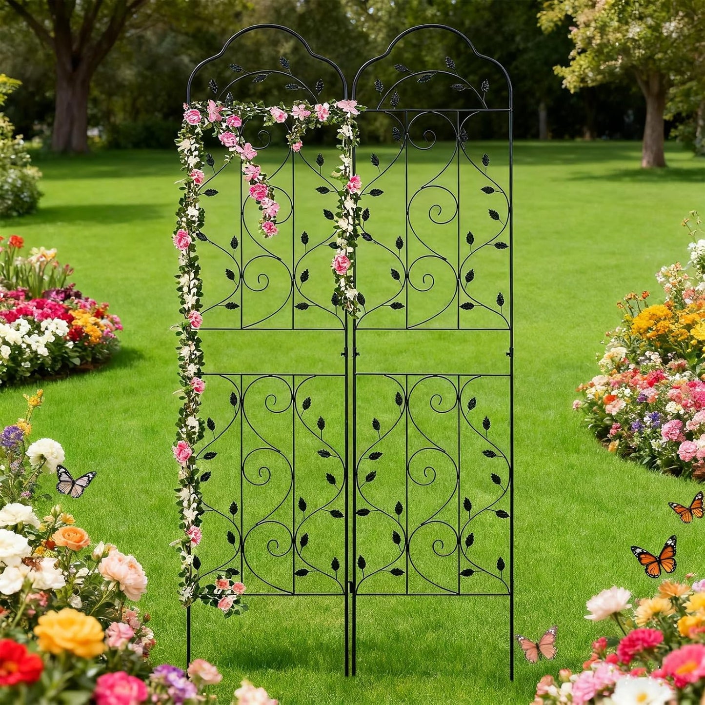 hogardeck Metal 84 * 19 Garden Trellis 2-Packs for Climbing Plants Flowers Vegetables Planting Arched Outdoor Decoration for Courtyards Lawns Gardens-VerdiqueGarden