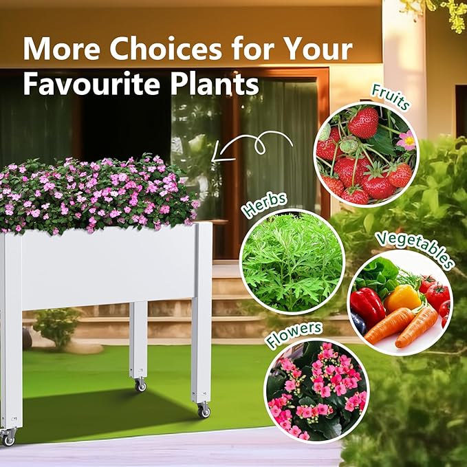 Horticulture Raised Garden Bed with Legs, Divisible Raised Resin Planter Box for Backyard, Patio, Balcony, with 4 Legs, 4 Swivel Lockable Wheels(Ashen,30.04 * 17.72 * 28.9)-VerdiqueGarden