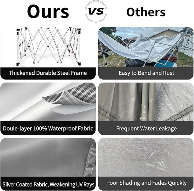 10x10 Pop Up Canopy, 300D Silver Coated Black Fabric Outdoor Gazebo, Beach Tent Slant Legs with Storage Bag,Easy Up Sun Shade Shelter Tents with 8x8 Top Cover for Patio,Party-VerdiqueGarden