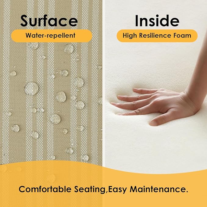 Outdoor Square Corner Seat Cushion, 18.5"x16"x3", Set of 4, Non Slip Seat Cushion Pads with Removable Cover for Patio Furniture, Garden Yard Lawn, Beige Brown Stripe-VerdiqueGarden