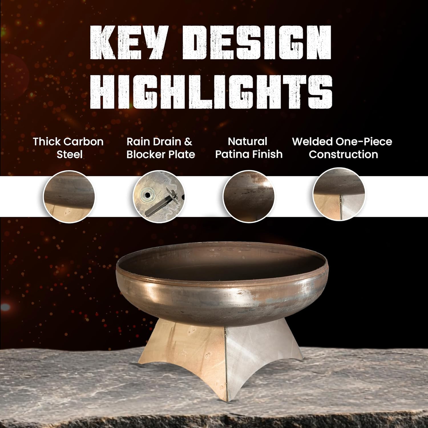 Liberty Fire Pit – Ohio Flame Wood Burning Outdoor Fire Pit - 24" Diameter with Standard Base (Made in USA)-VerdiqueGarden