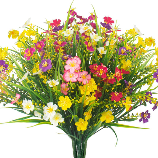 12 Bundles Artificial Flowers Faux Plants Spring Decoration Plastic Plants UV Resistant Shrubs for Home Indoor Outside Garden Window Porch Pots Decoration (Multicolor)-VerdiqueGarden