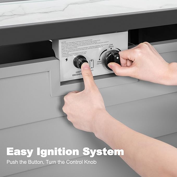 Nuu Garden 43'' Patio Propane Fire Pit Table, 50,000 BTU Gas Fire Pit with Marble-Textured Glass Top, Wind Guard, Lid, Glass Beads, CSA-Certified, 2-in-1 Outdoor Table for Gatherings, Ivory White-VerdiqueGarden