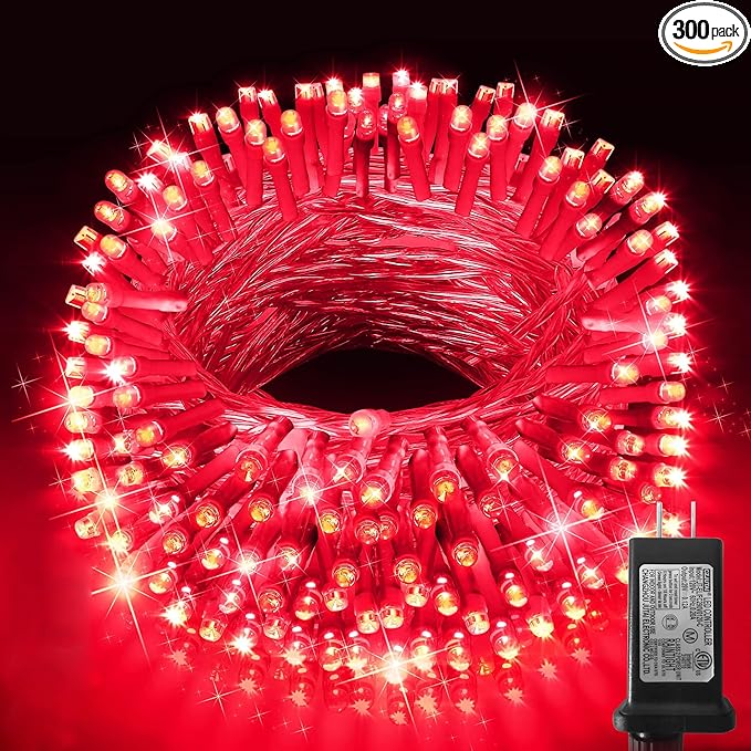 KNONEW Outdoor Christmas Lights 300 LED 99ft String Lights 8 Modes & Memory Fairy Light Plug in Waterproof LED String Lights for Xmas Yard Tree Wedding Party Holiday Decorations (Red)-VerdiqueGarden