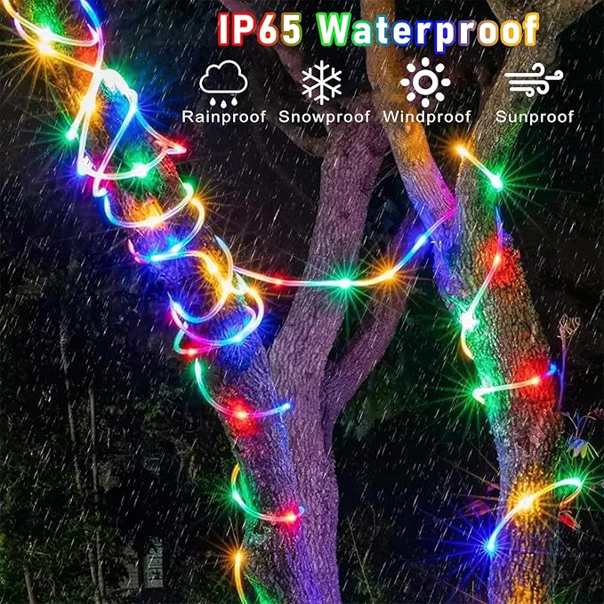 Rope Lights for Outside, 100FT 300 LED Plug in Christmas Lights Outdoor with Waterproof 8 Modes, Connectable String Light for Indoor House Patio Garden Party Easter Decorations, Multicolor-VerdiqueGarden