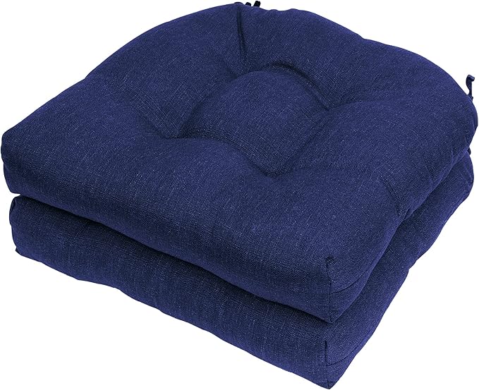 RACE LEAF Outdoor Seat Cushions Set of 2, 19" x 19" Square Patio Cushions, Plump Filling Tufted Water-Resistant Olefin Chair Seat Cushion with Ties for Non-Slip Support, Navy-VerdiqueGarden