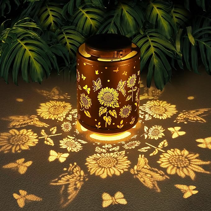 Solar Outdoor Hanging Waterproof Lantern Butterflies Garden Decor LED Light Solar Metal Lantern Gifts for Girl Women Solar Decoration for Patio Pathway Yard, Gold, T-DL-204-VerdiqueGarden