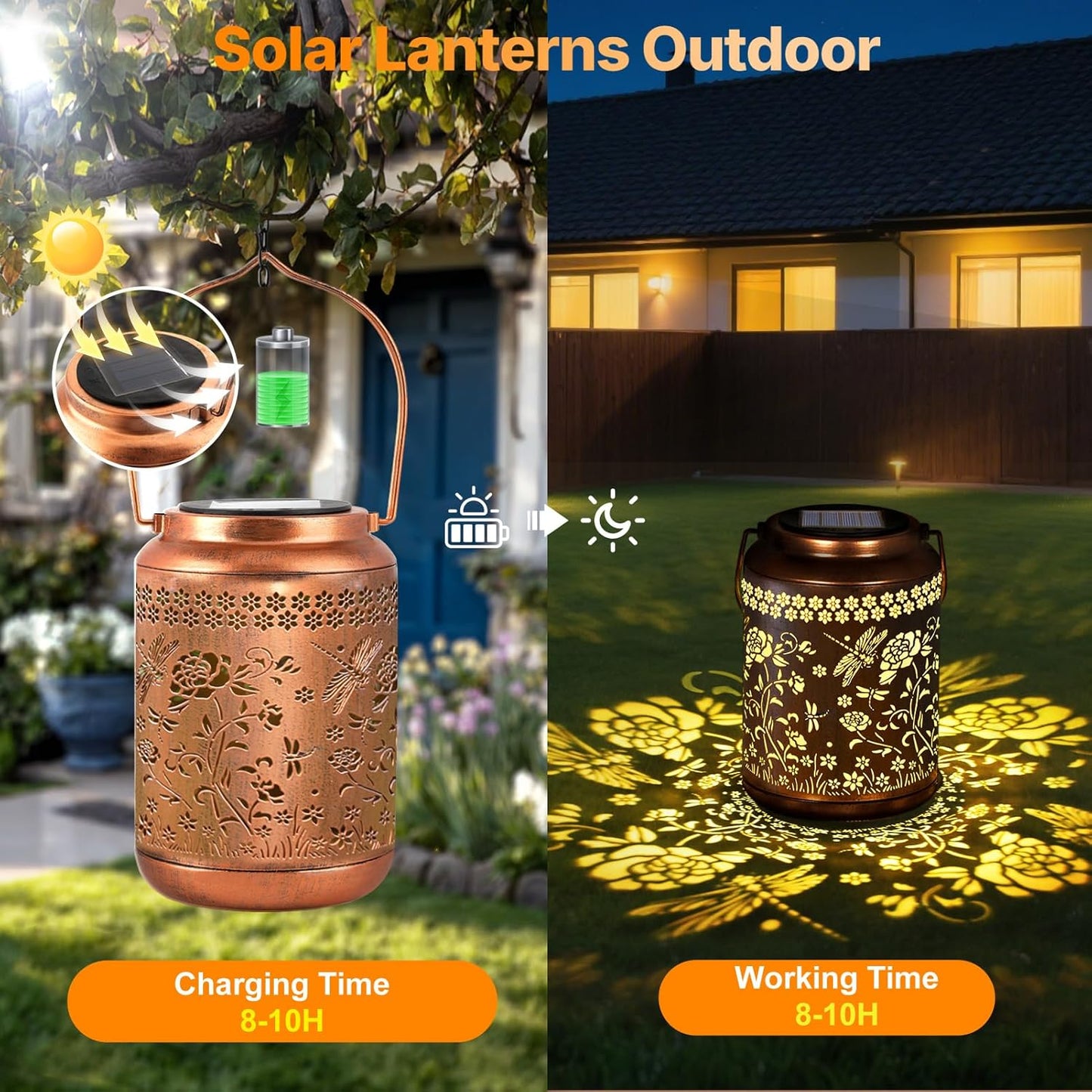 Solar Lanterns Outdoor Waterproof, Dragonfly Garden Decor for Yard Porch Lawn Patio Pathway, Hanging Solar Lights Birthday Gifts for Women Mom Grandma Sister Friend-VerdiqueGarden