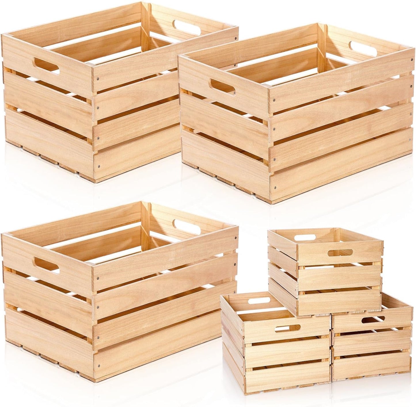 Weysat 3 Pack Large Wood Crates Box for Storage Unassembled 20 x 14 x 11'' Wooden Milk Crates with Handles Decorative Nesting Box for Display Unfinished Rustic Decor DIY Office Home Retail Art Craft-VerdiqueGarden