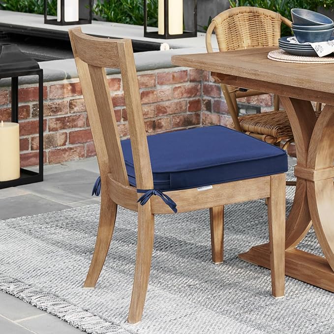 Round Corner Seat Cushions, 17" x 16" x 2", Set of 4, Indoor Outdoor Water Repellent Universal Chair Pads with Ties for Patio Furniture, Garden Deck Dining Chairs, Navy-VerdiqueGarden