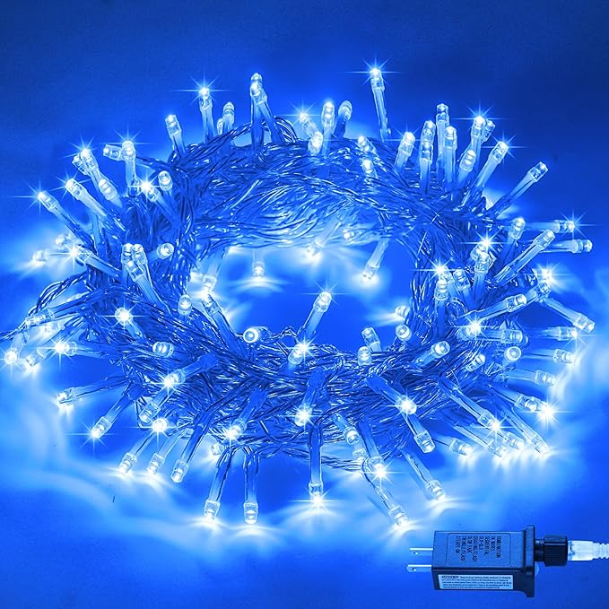 JMEXSUSS Connectable 100 LED Blue Christmas Lights Clear Wire, 8 Modes Blue Christmas Tree Lights Indoor Outdoor Plug in, 33ft Fairy String Lights for Christmas Tree, Xmas, Party, Garden-VerdiqueGarden