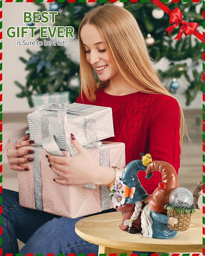 iStatue Solar-Powered 8.3'' Spring Summer Kissing Gnomes Decorations for Home & Garden - Decorative Outdoor Lawn Ornaments and Statues Clearance (Loved Gnomes)-VerdiqueGarden