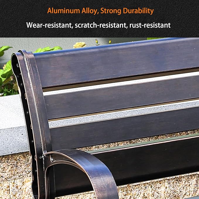 Outdoor Bench Chair Cast Aluminum Garden Bench Patio Bench All-Weather Park Bench for Backyard Porch Lawn (150cm Armless Park Bench)-VerdiqueGarden