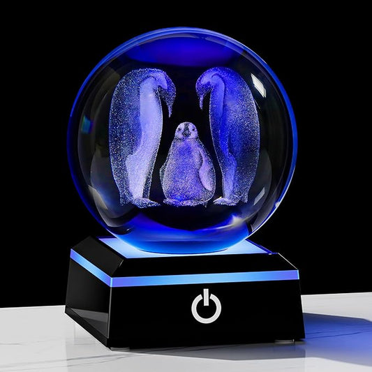 Penguin Gifts for Women 3D Crystal Ball 3.14'' - Laser Penguin Decor Glass Animals Penguin Gifts Figurines Statue Stuff for Room Decorations Penguin Night Light-VerdiqueGarden