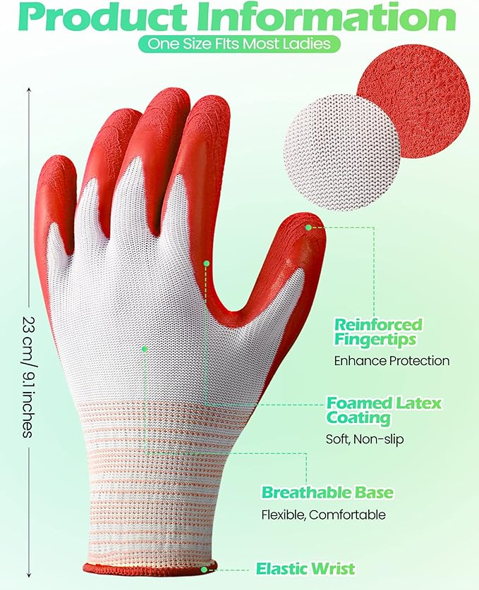 Irenare 16 Pairs Gardening Gloves Bulk for Women Breathable Rubber Coated Yard Garden Gloves Outdoor Protective with Grip-VerdiqueGarden