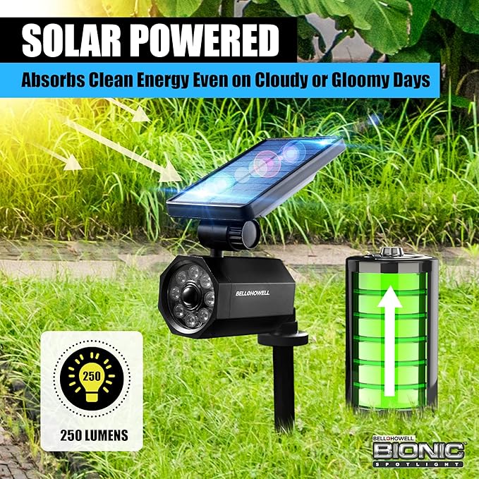 Bell+Howell Bionic Spotlight Motion Solar Spot Lights Outdoor Waterproof, Solar Landscape Lights, Outdoor Solar Yard Lights Weather Resistant, Super Bright LED Lights, for Garden, Lawn As Seen On TV-VerdiqueGarden