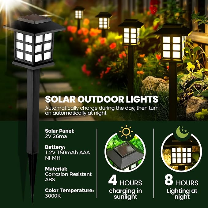 GIGALUMI Solar Outdoor Lights，8 Pack LED Solar Lights Outdoor Waterproof, Solar Walkway Lights Maintain 10 Hours of Lighting for Your Garden, Landscape, Path, Yard, Patio, Driveway-VerdiqueGarden