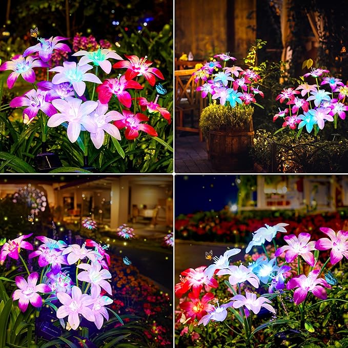 Solar Garden Lights Outdoor, 8 Pack Blooming Lily Solar Flowers Outdoor Waterproof, 7 Color Changing Bigger Flower Lights for Yard Patio Decor, Gift for Mom-VerdiqueGarden