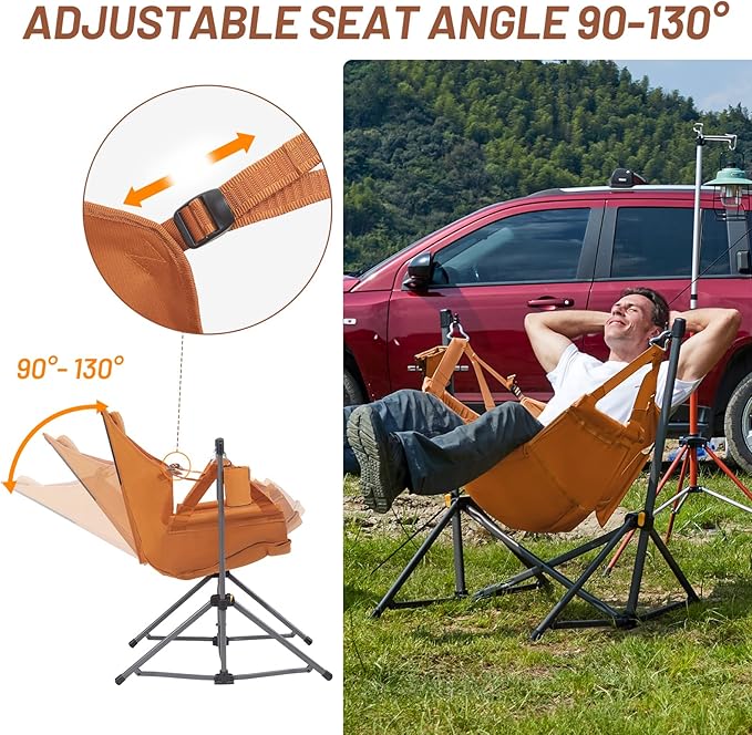 TIMBER RIDGE Hammock Camping Chair with Adjustable Backrest, Heavy Duty Folding Hammock Chair Supports 300lbs, Portable Hammock Chair for Camping, Travelling and Patio, Orange 2 Pack-VerdiqueGarden