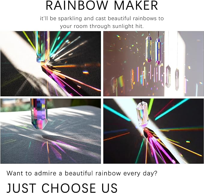 HDCRYSTALGIFTS 2PCS 5" Large Crystal Sun Catcher Prisms for Windows Indoor, AB Colored Hexagone Hanging Crystals Suncatchers, Rainbow Maker for Christmas,Patio,Chandelier,Garden Ornaments-VerdiqueGarden