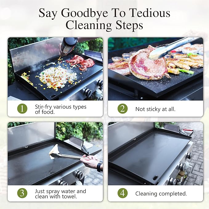 Sophia & William 27-Inch Flat Top Grill with Ceramic Coated Cast Iron Griddle, 3-Burner Propane Gas BBQ Griddle, Portable Outdoor Barbecue Grill,33,000 BTU,Black-VerdiqueGarden